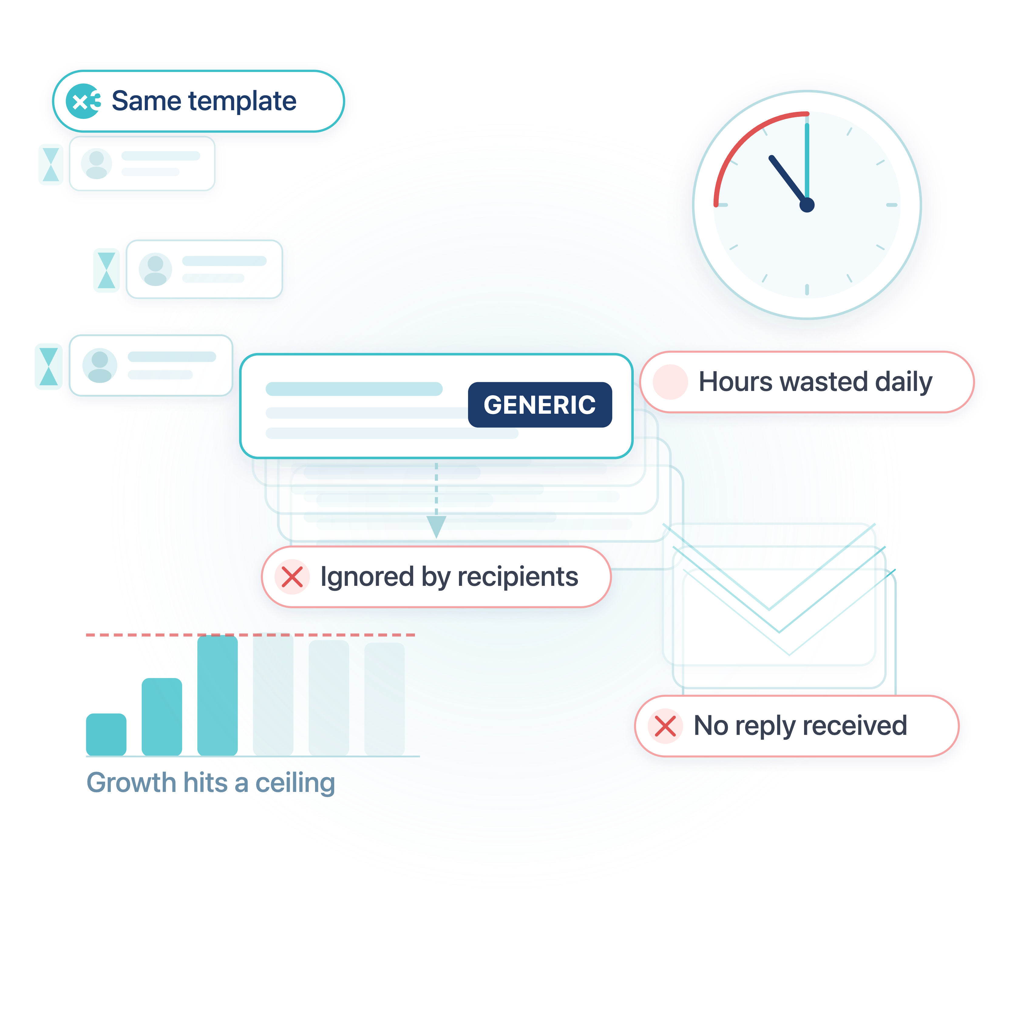 Illustration of repeated generic email templates.